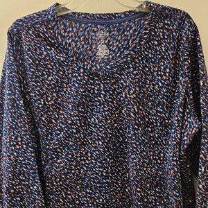 St Johns Bay fitted pull-over V neck lightweight Navy fleece w White/Orange XXL